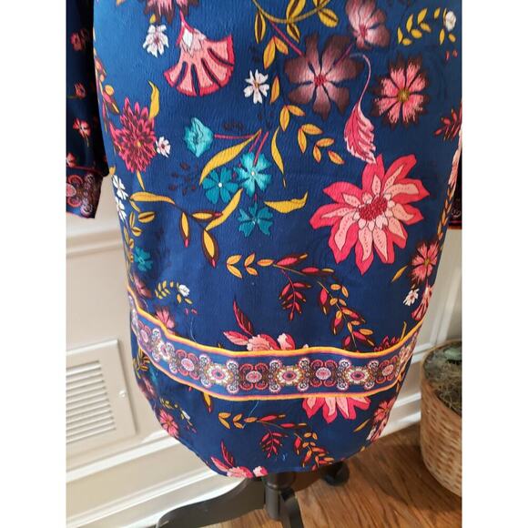 Loft Wildflower Satin Shift Dress Women's Size M Blue Collered Button Down - Picture 5 of 12
